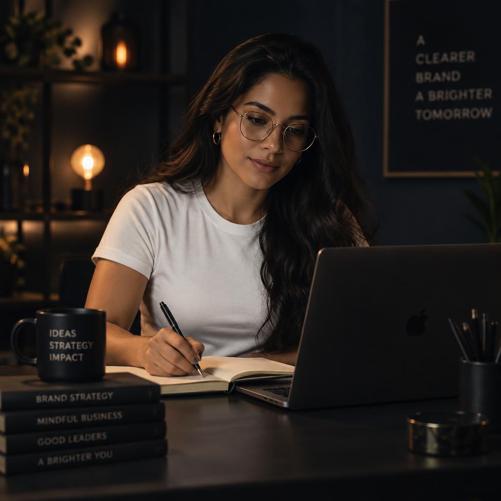 Stephanny Oberto trabajando en su escritorio
